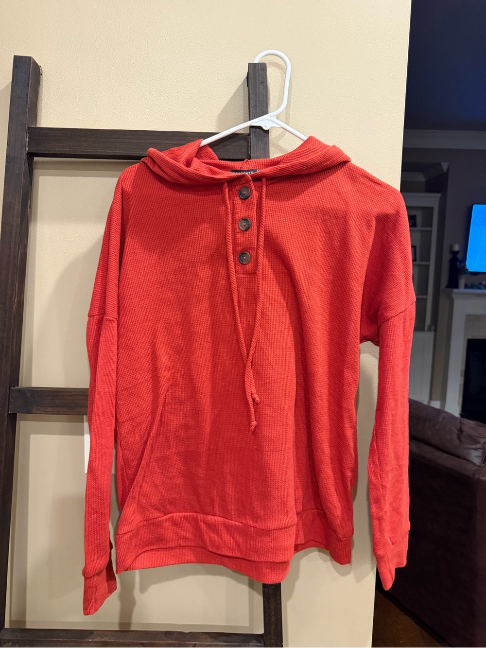 Staccato Red Hooded Button Pullover Top